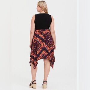 Torrid Black Scarf Print Knit to Woven Dress